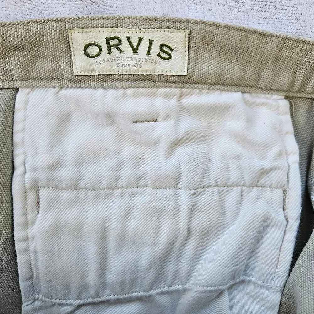 Orvis Men's Beige Pants Size 44 X 30 Cotton Twill Flat Front Minimalist Casual
